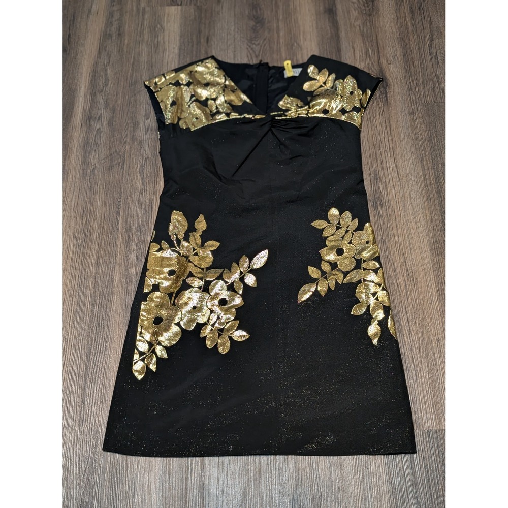 Tibi New York Womens Black Gold Floral Cocktail Party Dress No Tag Fits 0‎ READ